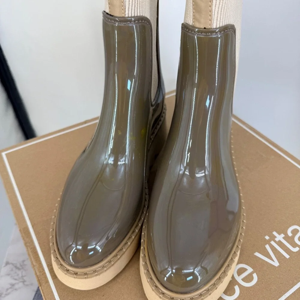 Dolce Vita Tropic H2O Rain Boots Women 8 Dark Moss Patent Stella Waterproof Lug‎